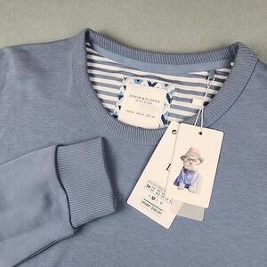 Denim & Flower Sweatshirt Mens Medium Blue Crewneck Pullover Cotton Knit READ